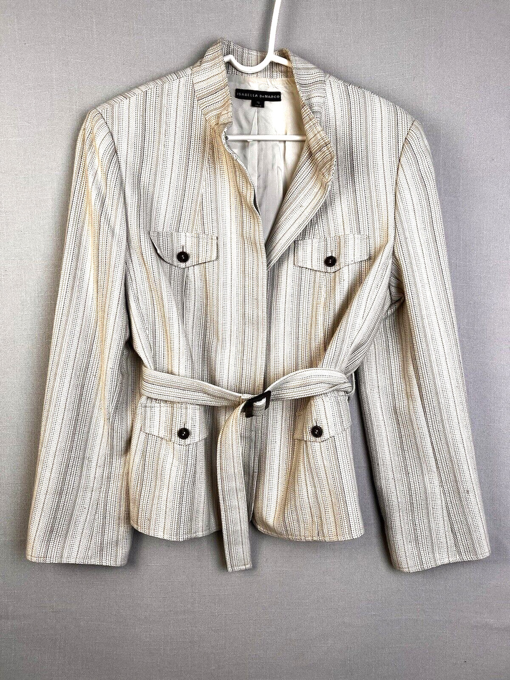 Isabella DeMarco Jacket Women's 14 Cream Belted Lined Corporate Work Preppy